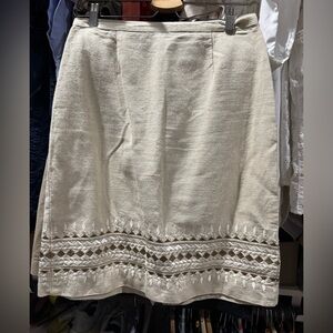 Talbots Cream Embellished A-Line Skirt Knee-Length Resort Wear